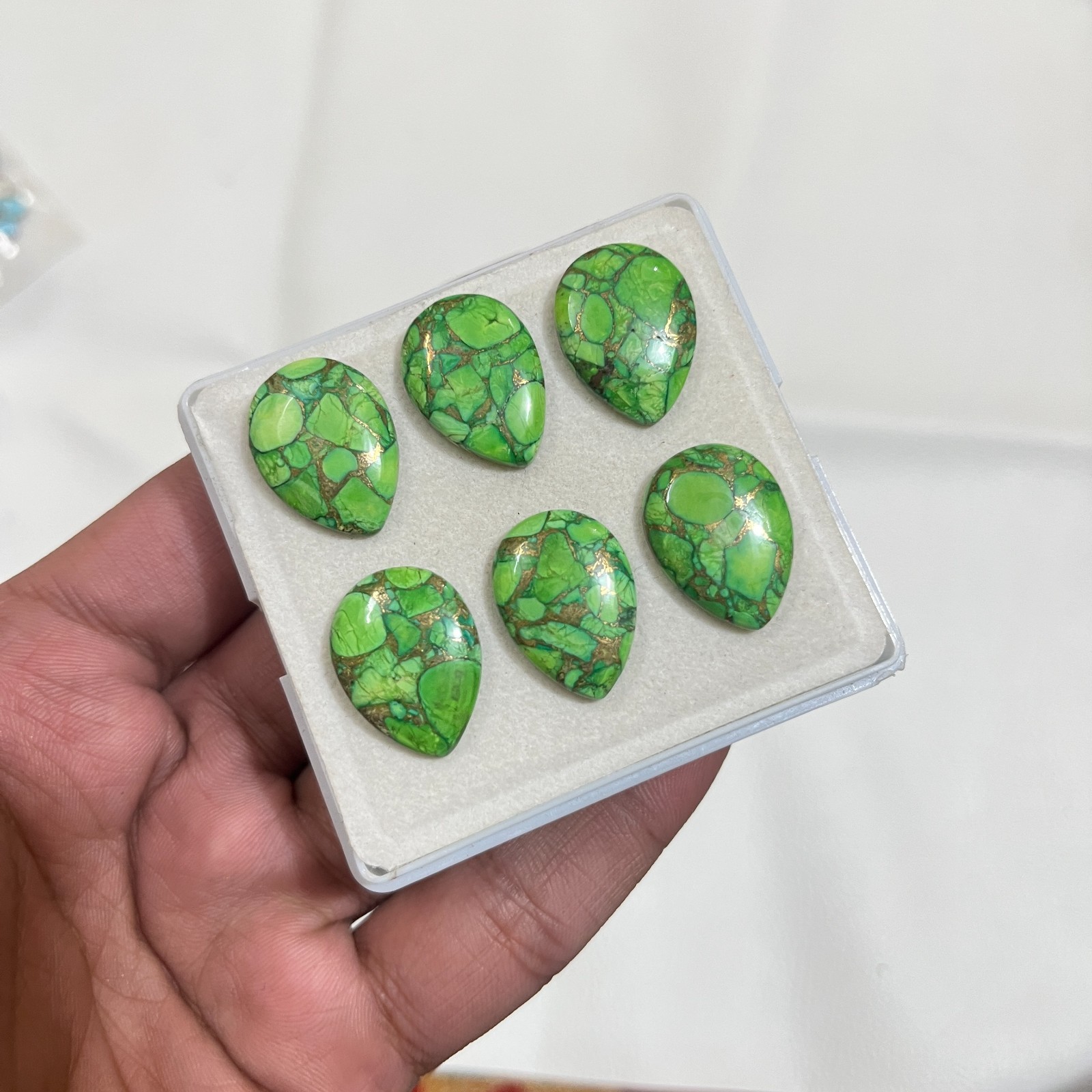 Green Copper Turquoise Pear Shape Cabochon Teardrop Flat Back Loose Gemstone