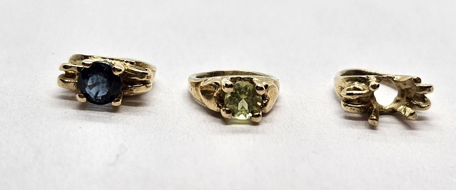 3 Tiny rings 14K yellow gold single birthstone charm sapphire, peridot .89 grams