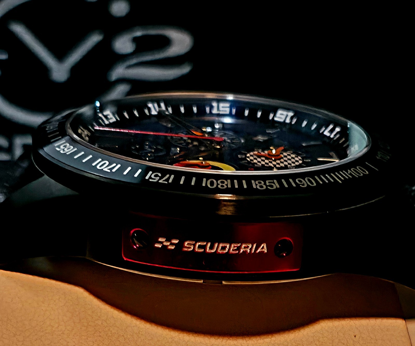 GEVRIL SCUDERIA SWISS MADE ⌚ TACHOMETER SAPPHIRE CRYSTAL CARBON FIBER BLUE ALARM