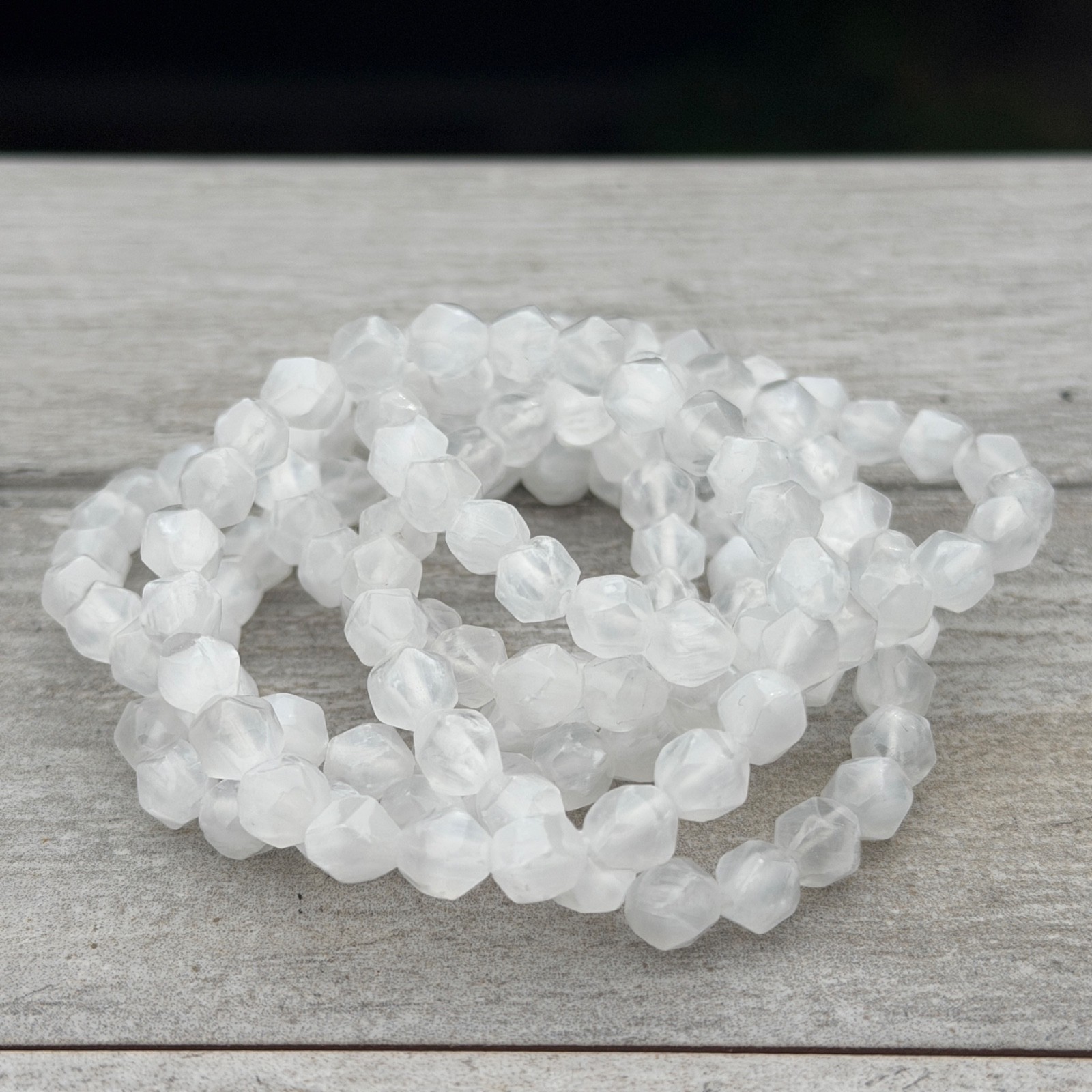 Wholesale 6 Pcs 8mm Faceted Selenite Natural Crystal Stretch Bracelet 7.5″