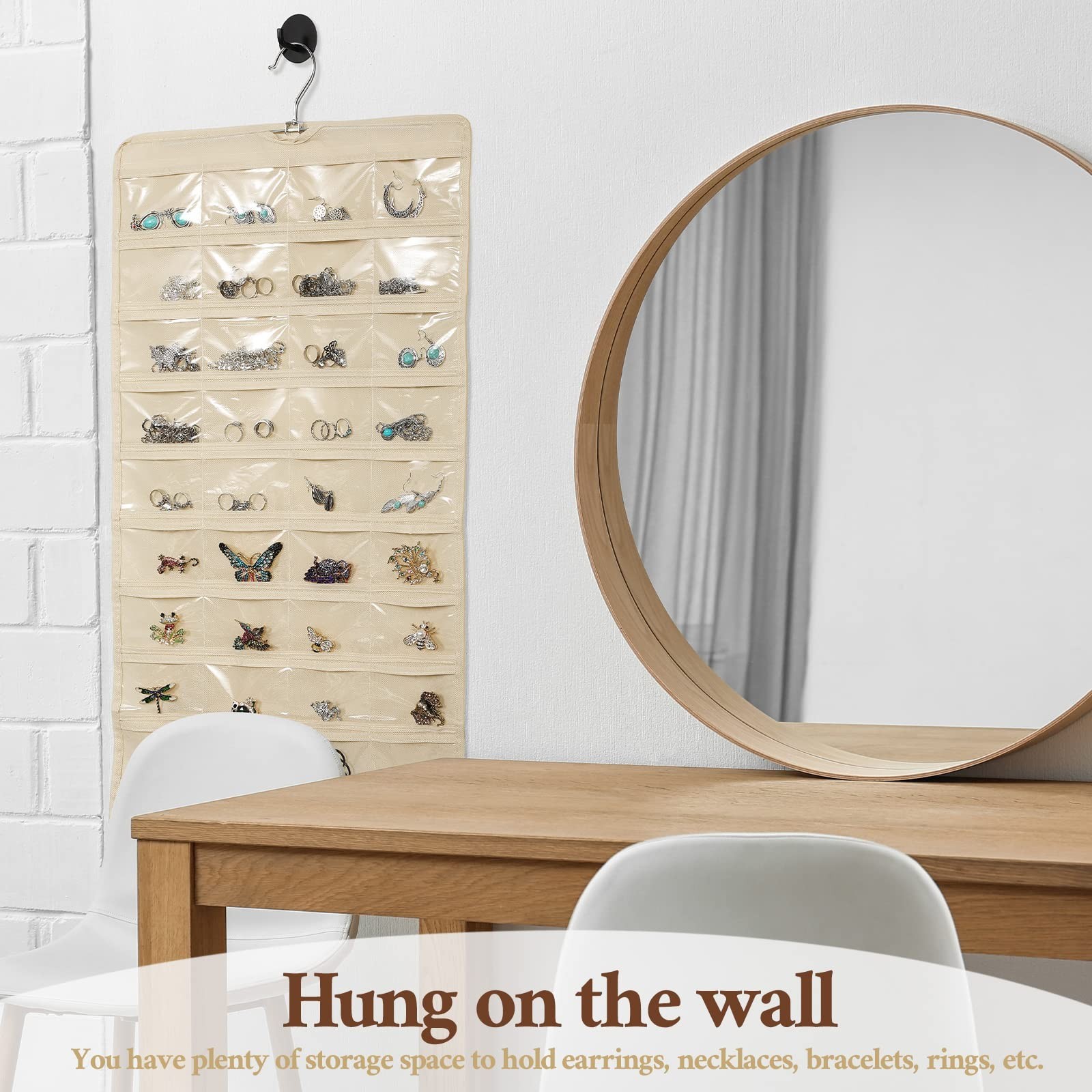 6 Pcs Jewelry Organizer Roll – 80 Pocket Dual-Sided Hanging Storage for Necklace