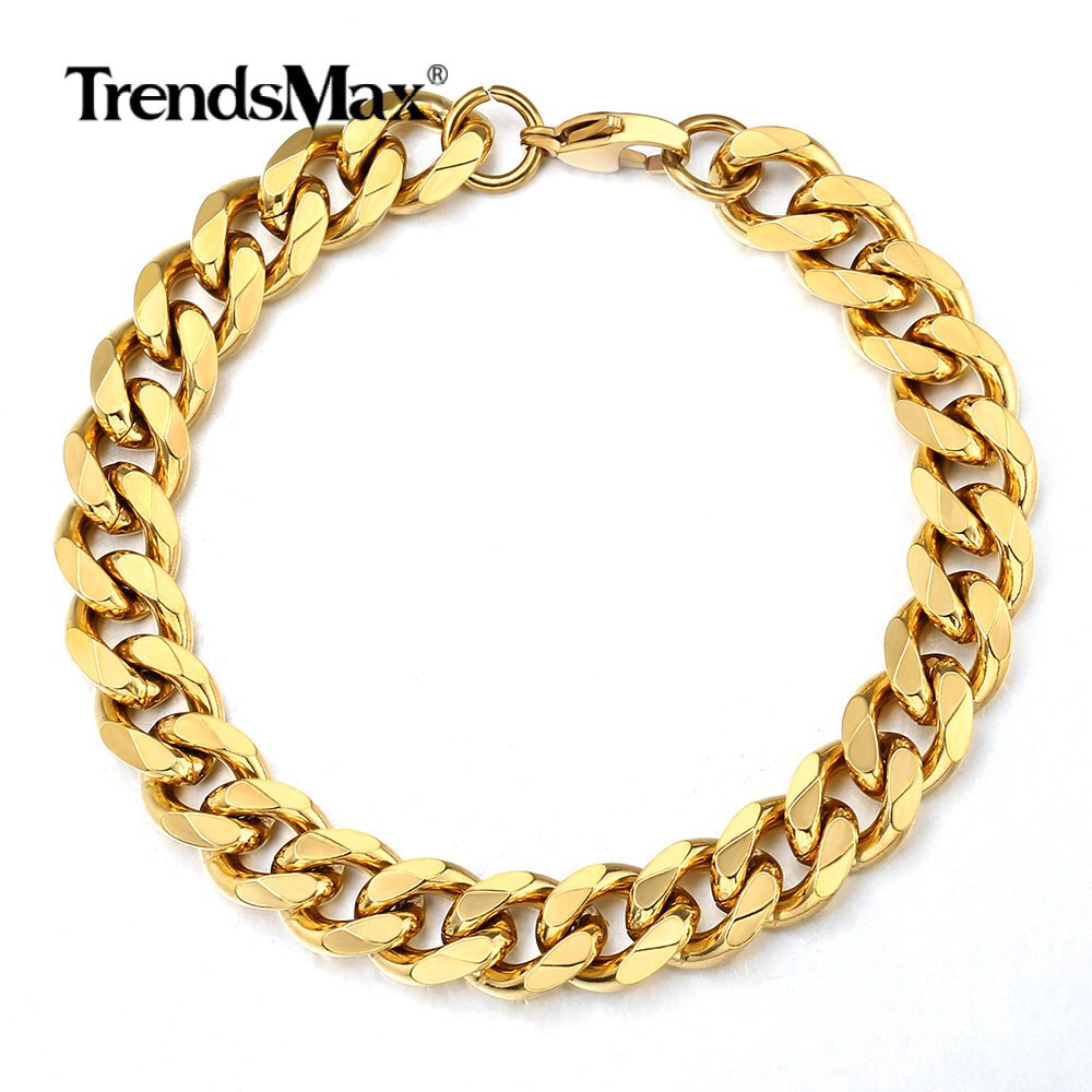 3/5/7/9/11mm Gold Plated Stainless Steel Cuban Chain Necklace Bracelet Men Women