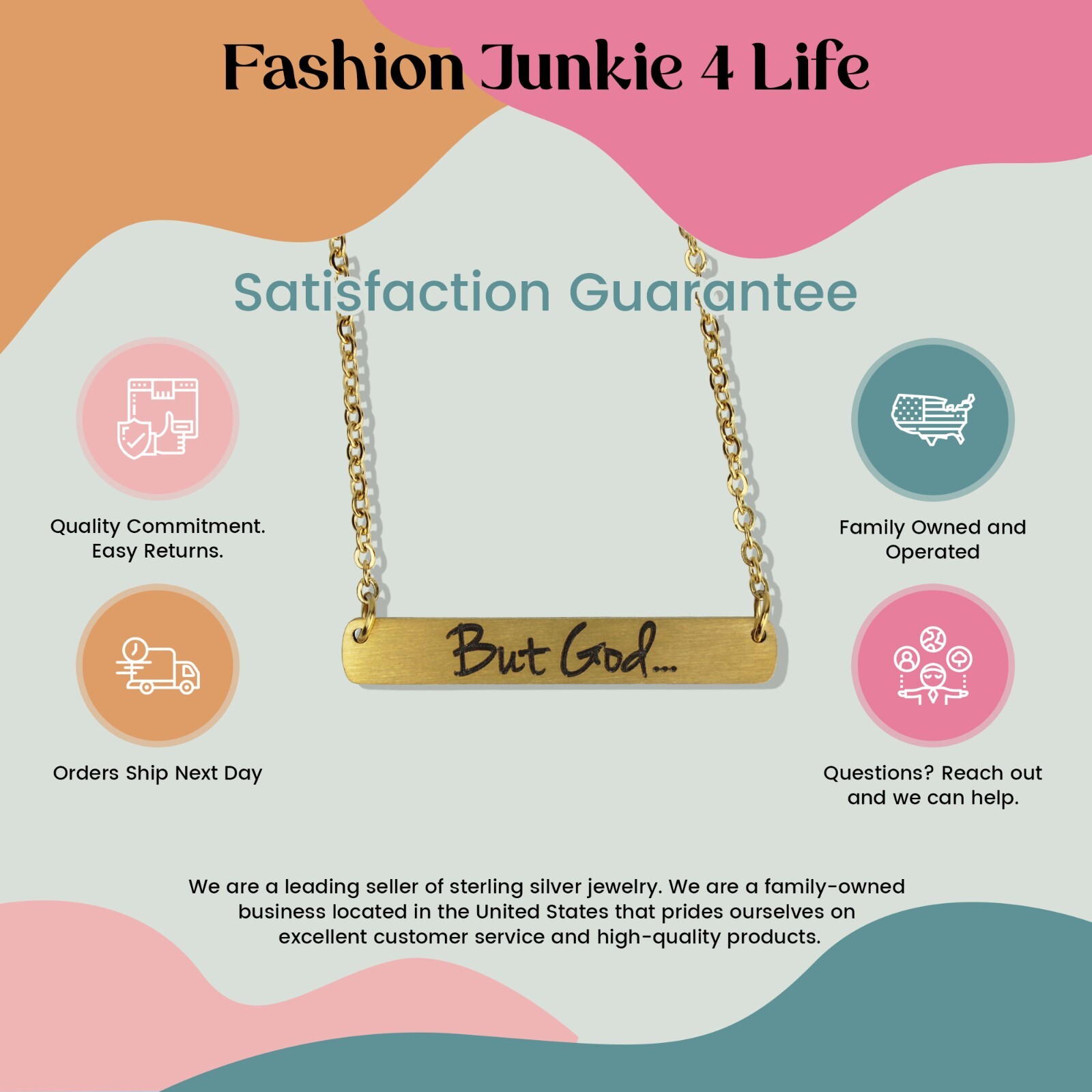 FashionJunkie4Life “But God…” Gold Plated Stainless Steel Bar Pendant Necklace