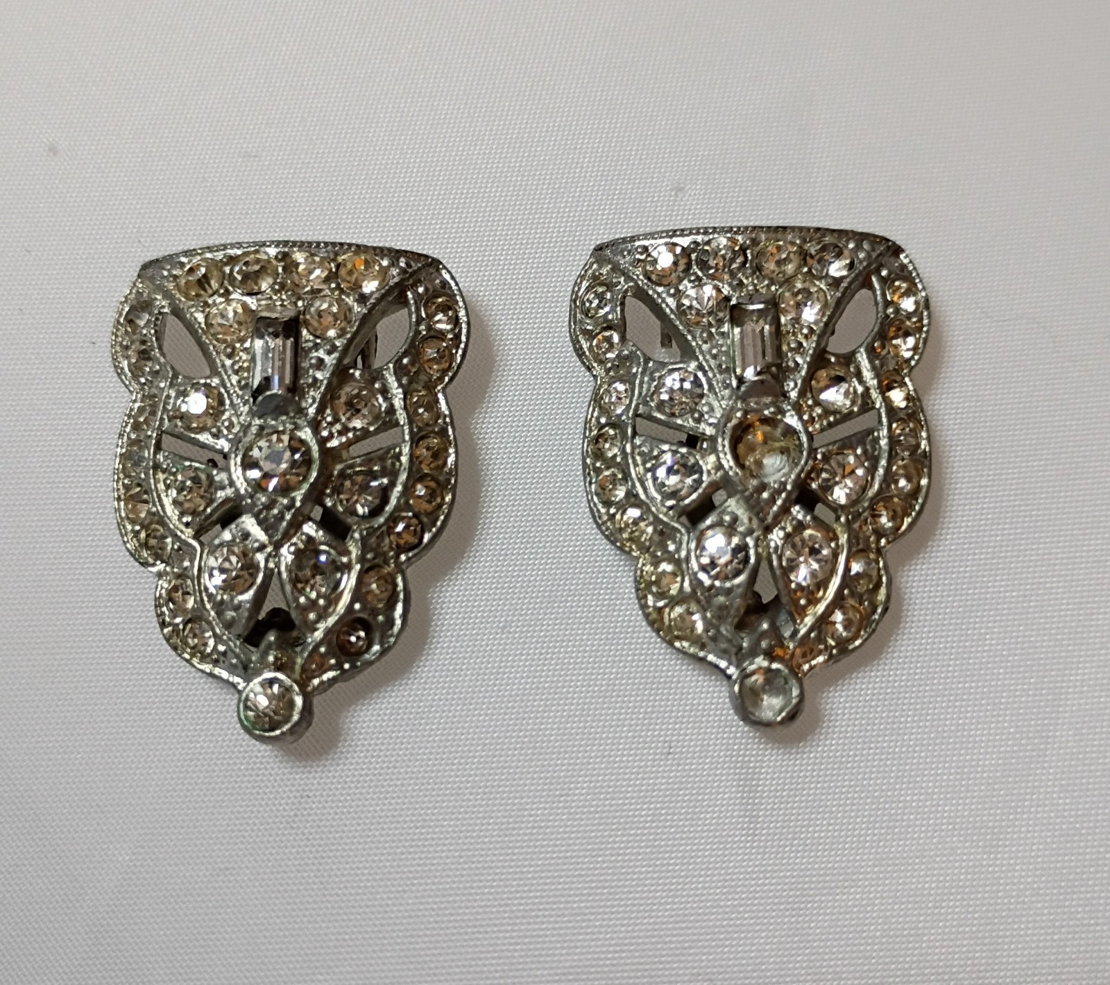 Vintage Art Deco Coro Duette Fur Dress Clips Brooch Pin Clear Rhinestones