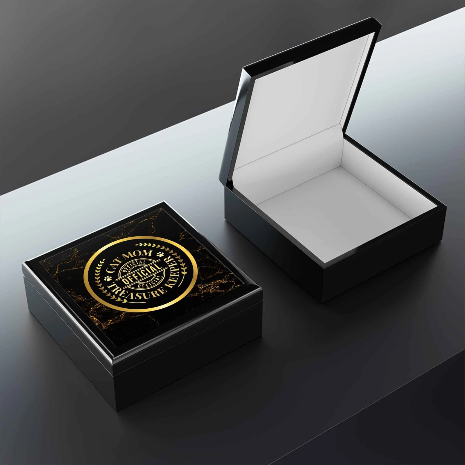 Elegant Cat Mom Keepsake Box with Glossy Black Finish