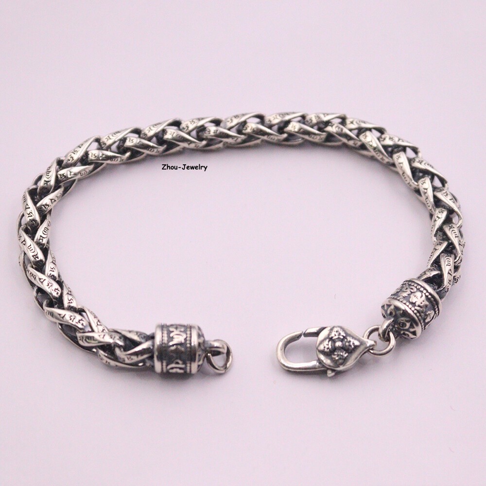 Solid S925 Sterling Silver Chain 6mm Cross Wheat Link Bracelet 34-35g 7.9inch