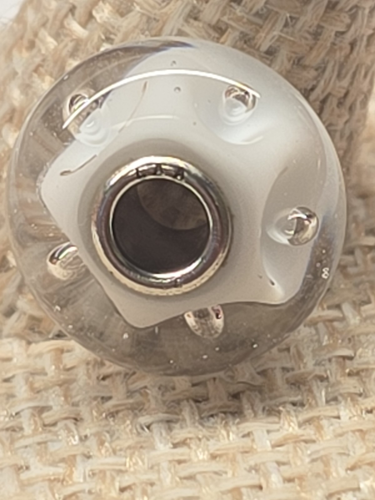 White Bubbles Glass Trollbeads TGLBE-10231. By Lise Aagaard. Retired In 2021.