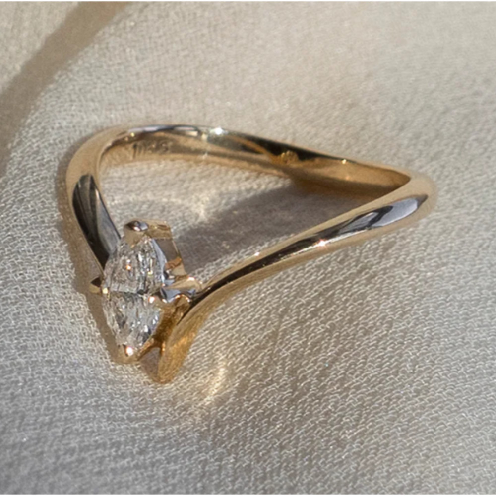 Marquise Wedding Ring 1 Ct IGI GIA HRD Lab Grown Diamond 14k Yellow Gold Sizable