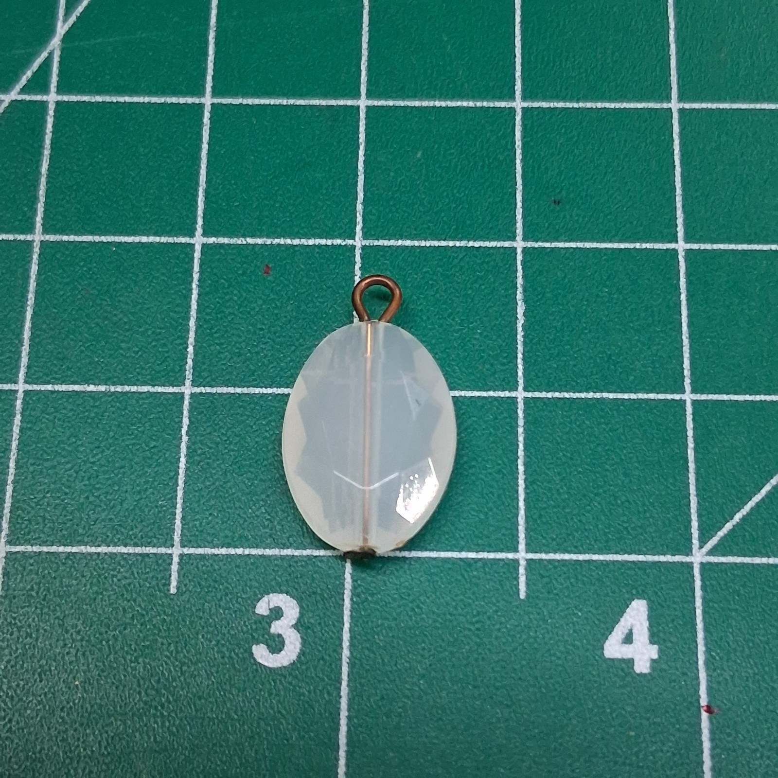 Vintage Milky Transparent Plastic White Faceted Oval Bead Pendant