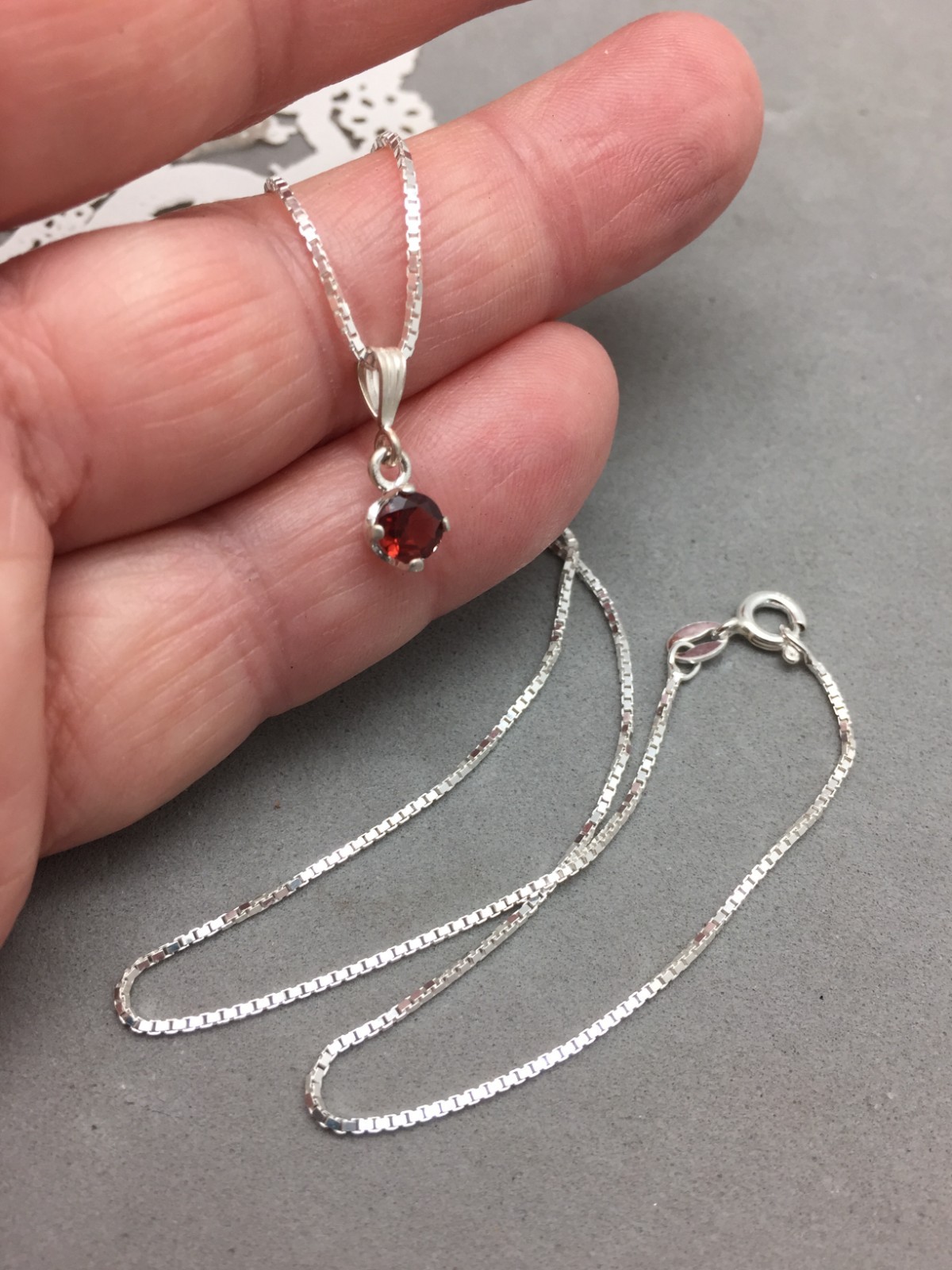 Dainty 5mm Round Spessartine Garnet Pendant Sterling Silver Solitaire Faceted