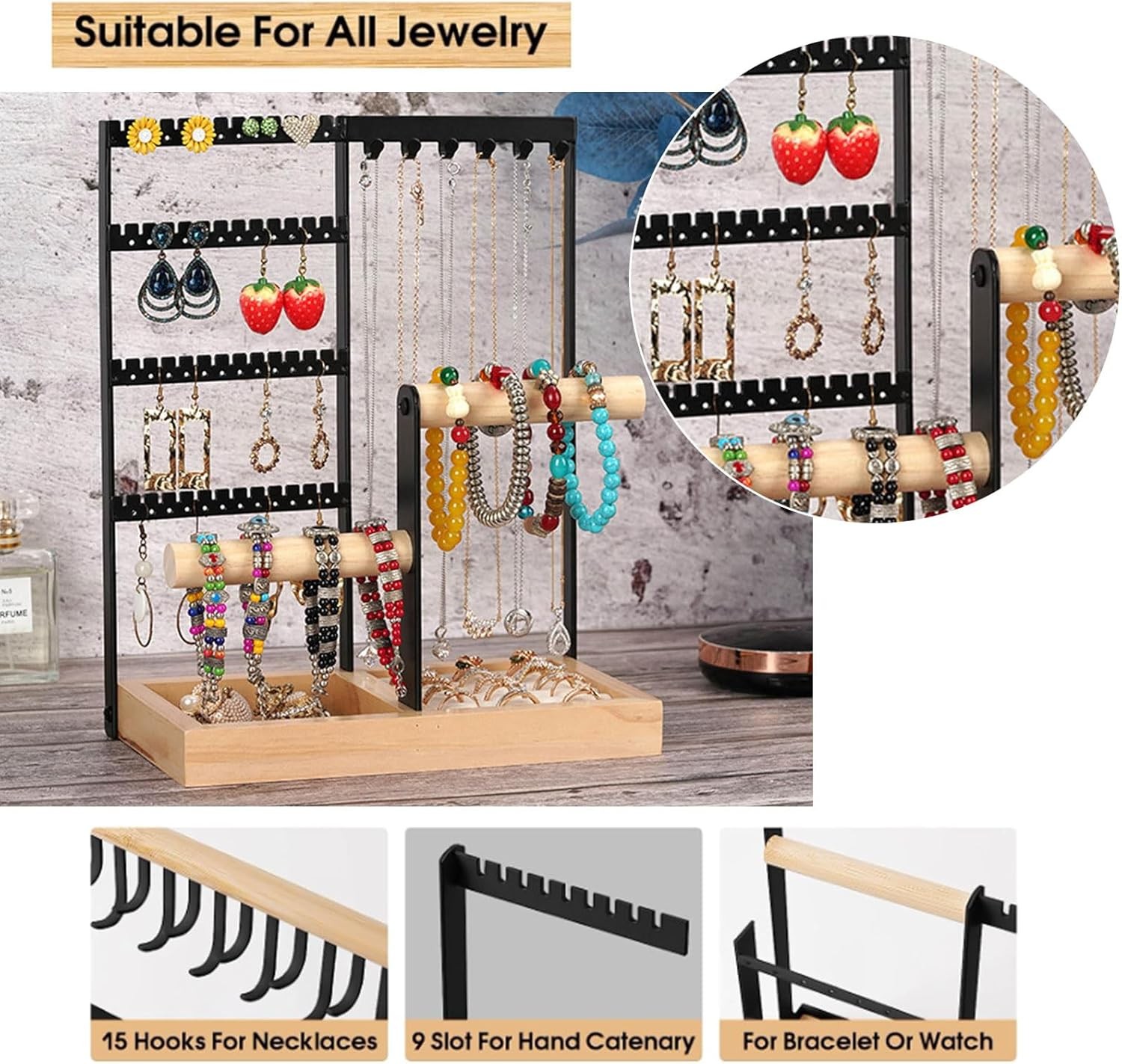 Jewelry Organizer Stand Necklace Organizer Earring Holder, 6 Tier Jewelry Stand