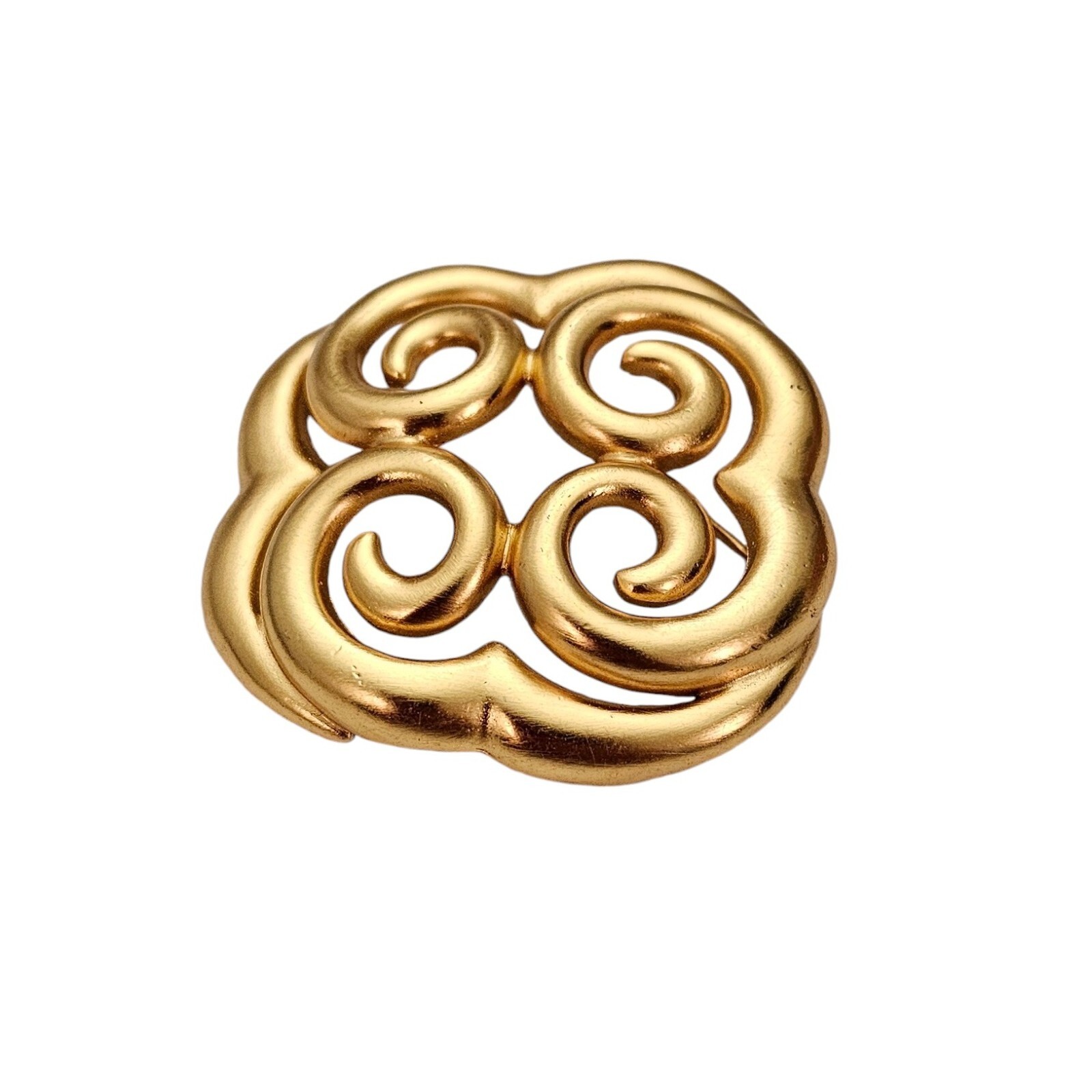 Ann Klein Matte Gold Tone Open Scroll Cross Clover Brooch Pin Signed, L497