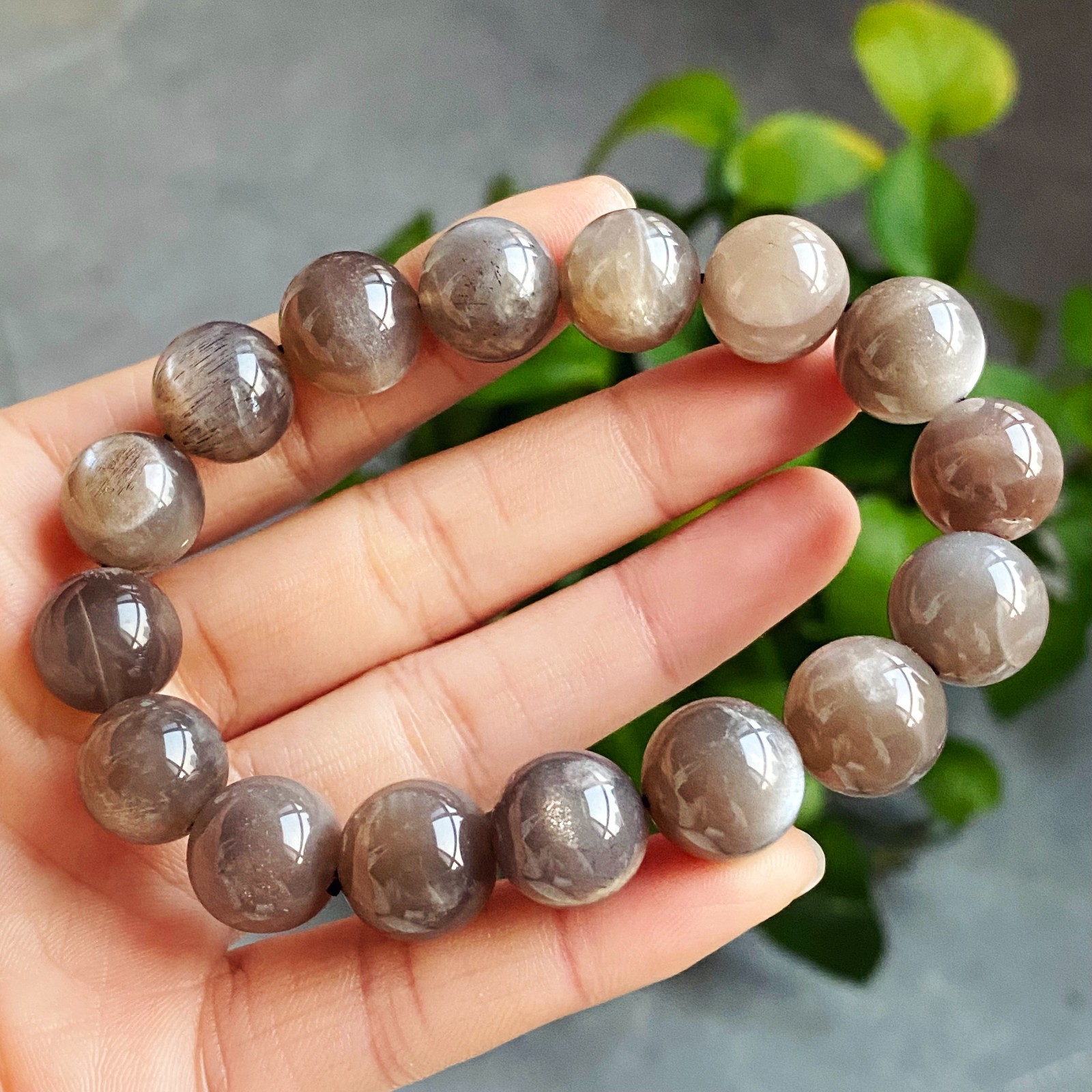 12.8mm Natural Black Sunstone Strong Light Crystal Beads Bracelet 2859
