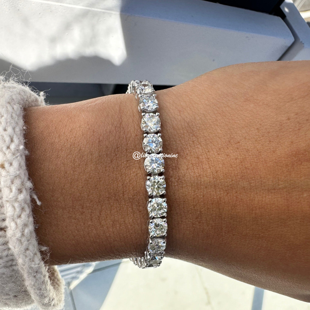 13.75 Carat Round Lab Grown Diamond Tennis Bracelet 6.50 Inch 10K Gold