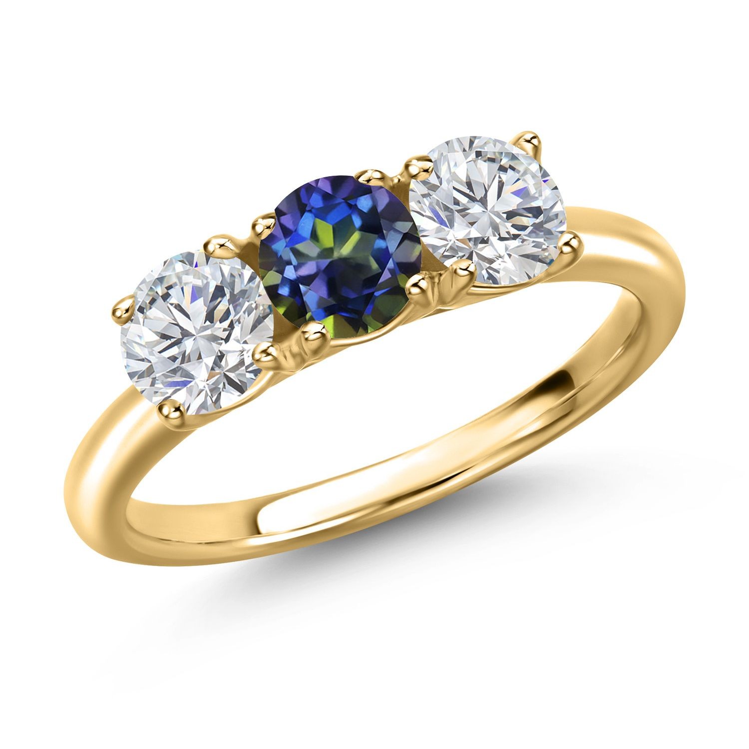 18K Yellow Gold Plated Silver Blue Mystic Topaz and Lab Grown Diamond