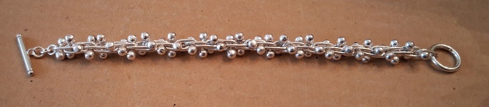 Heavy Sterling Silver DNA Graduated Bead Ball Link Toggle Bracelet-54.6 GRAMS