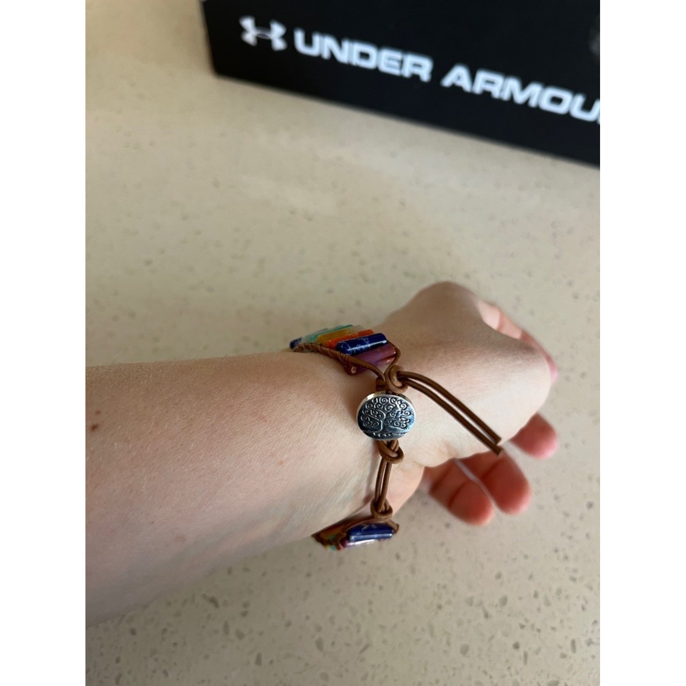 Bohemian cylindrical multicolor Stone Beaded Braided Pu Leather Bracelet