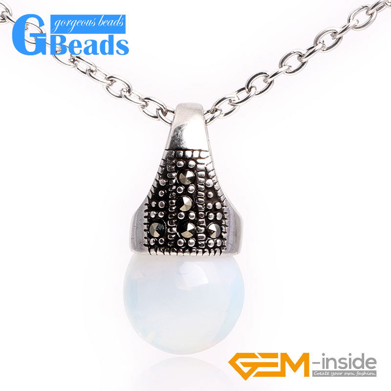 12mm round beads Marcasite silver pendant 12x24mm FREE gift box + necklace chain