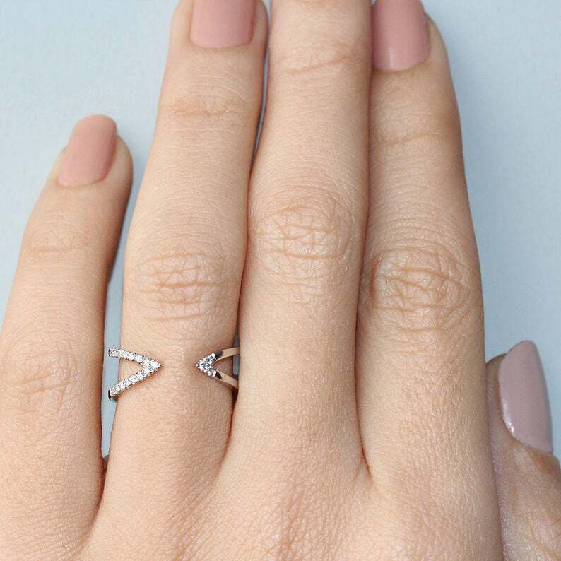 1ct Round Cut Moissanite Engagement Ring Open Split Band Cuff White Gold Plated