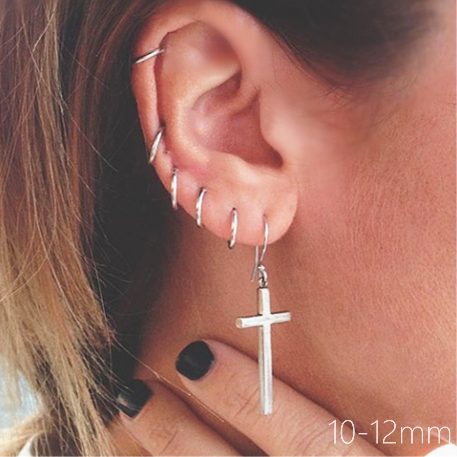 Rhodium Sterling Silver Hinged Hoop Earrings 10mm 12mm 14mm