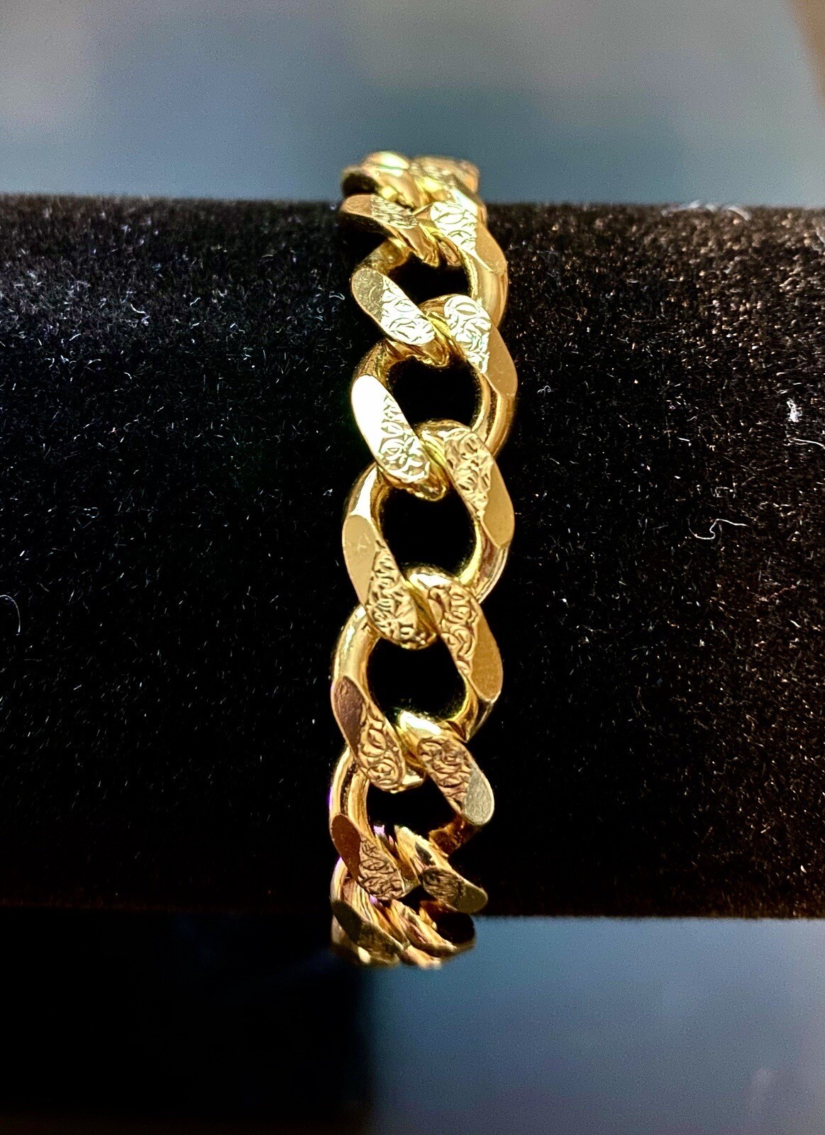 18k Gold Over Sterling, Cuban Bracelet, Micro Pave Design, 29.77G-8.5In-925