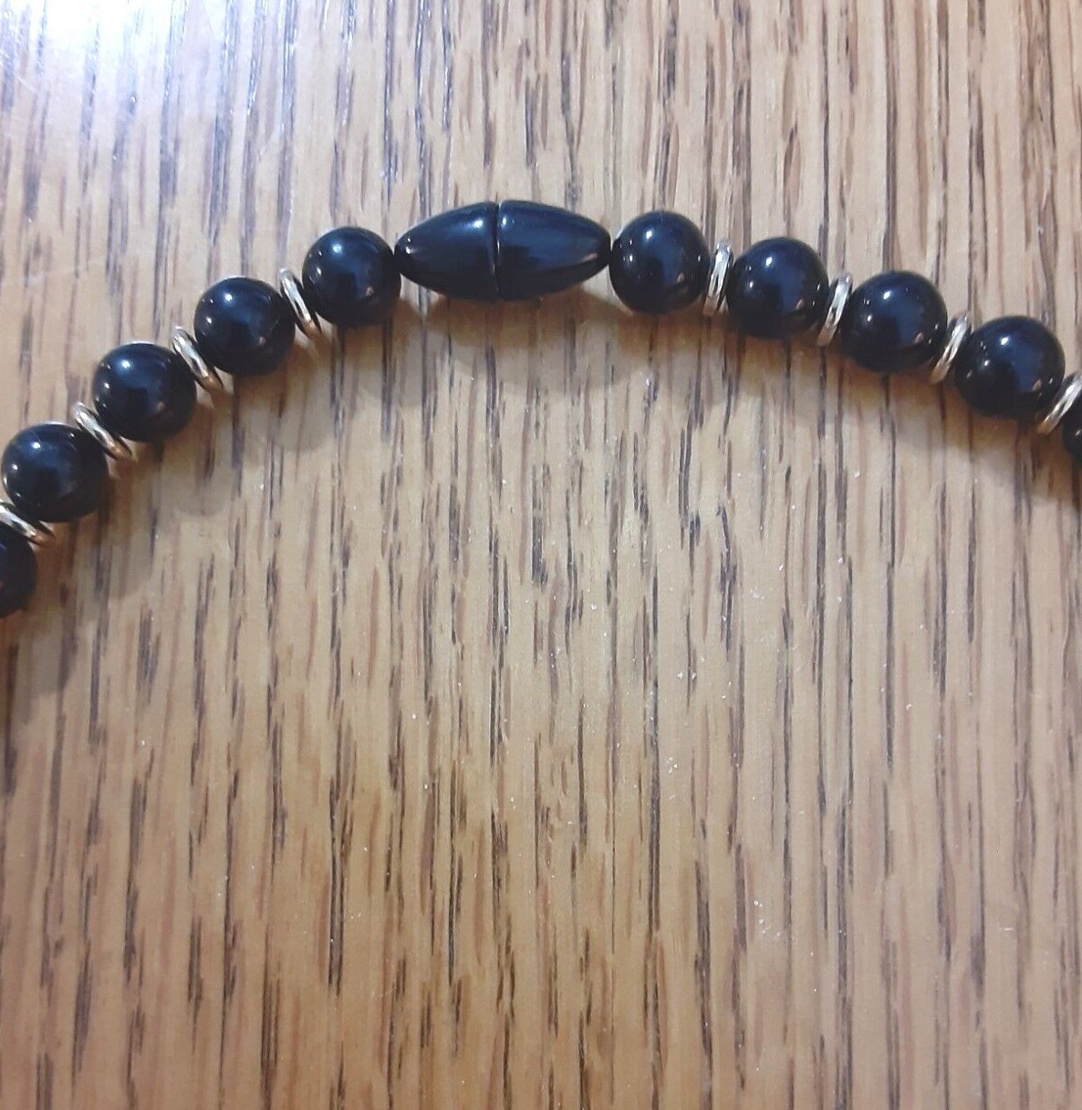 Vintage Black Gold Tone Bead Necklace 8mm 30 in