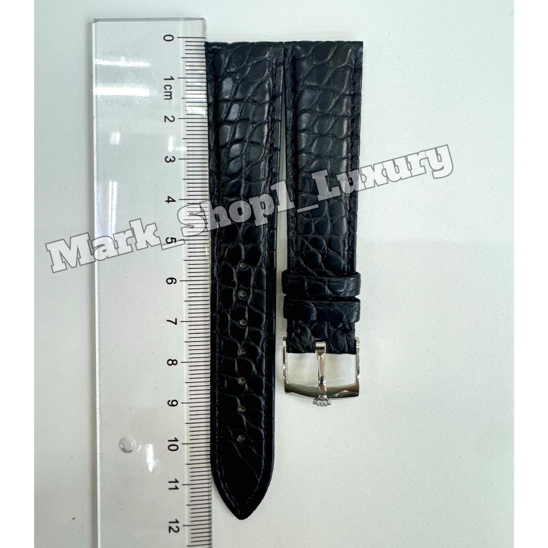 ROLEX Black Crocodile Leather Watch Band Rolex Silver Buckle 19-16mm NOS Vintage