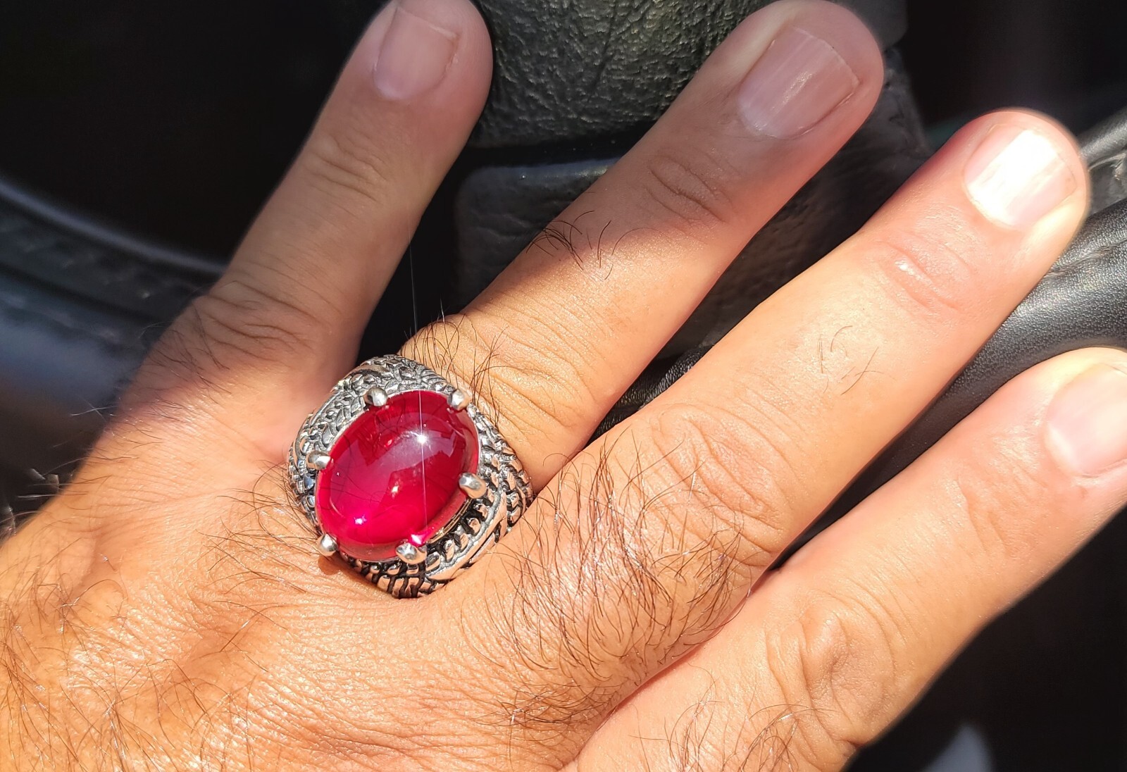 ANTIQUE Rare 35 Carat Men’s Ruby Ring , 925 Sterling Silver 40 Gram