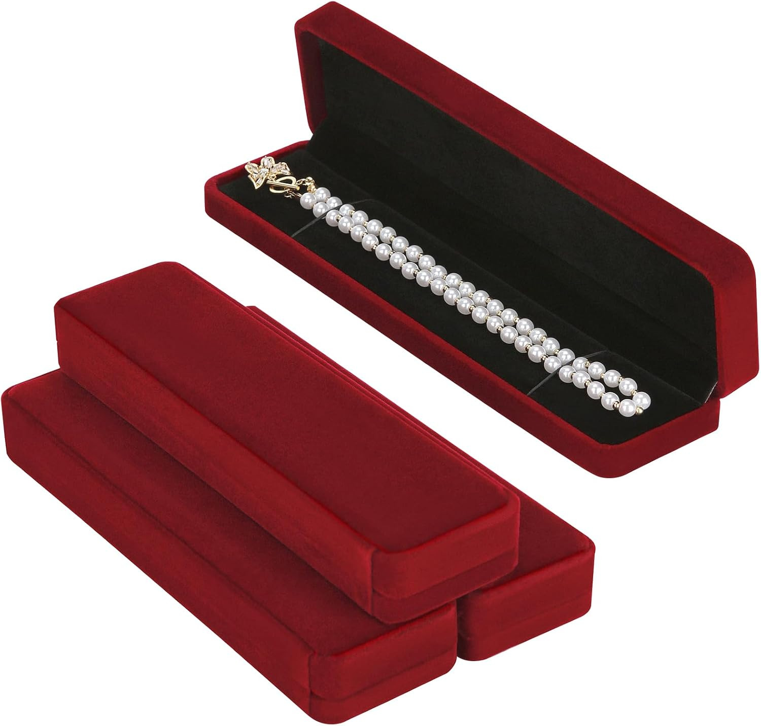 4 Pieces Velvet Bracelet Necklace Pendant Jewelry Box, Small Long Jewelry