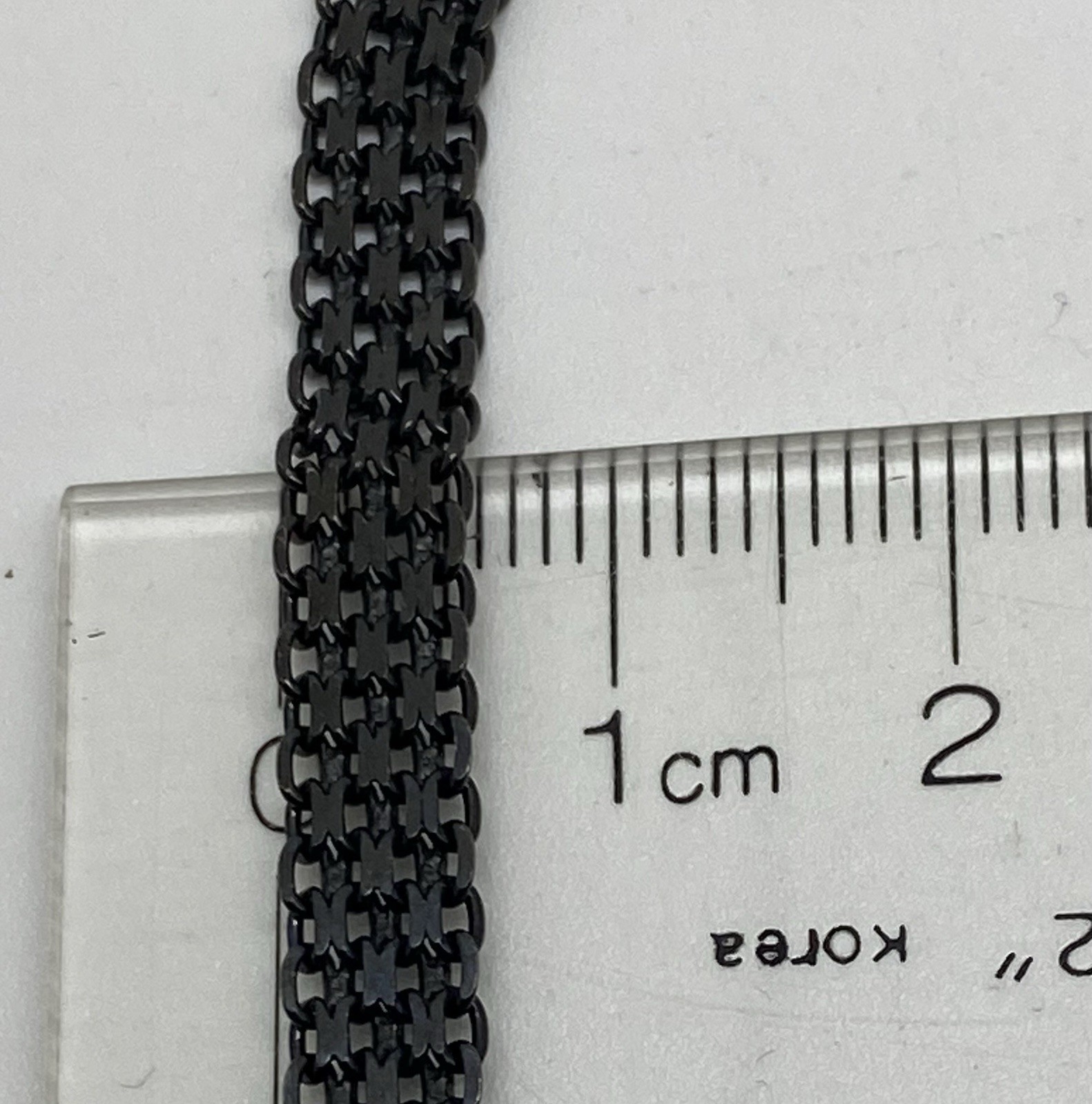 Vintage Black Gunmetal Sterling Silver Italy Flat Mesh Necklace 19”