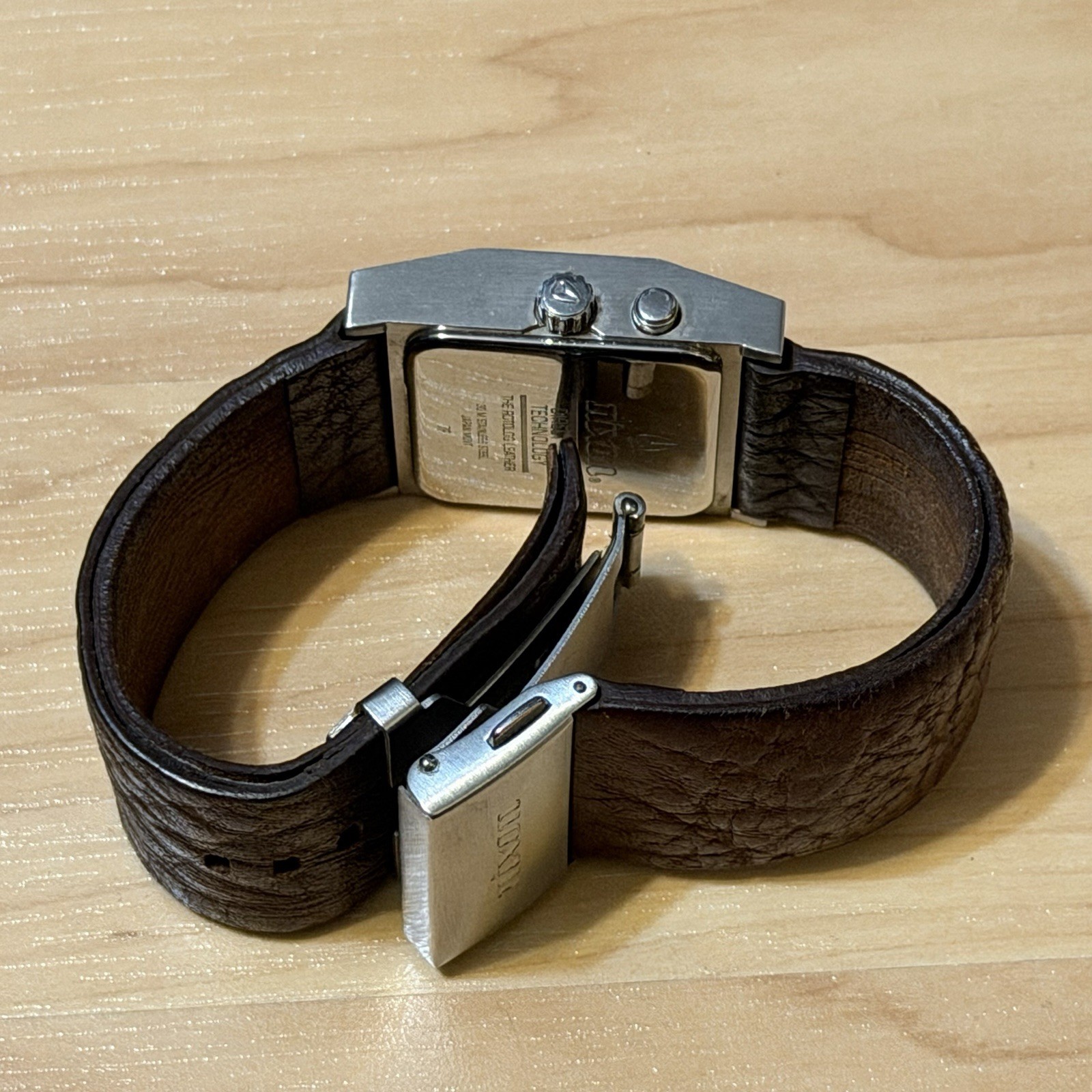 Nixon Rotolog Direct Time Wood Grain Brown Leather Analog Watch PARTS OR REPAIR