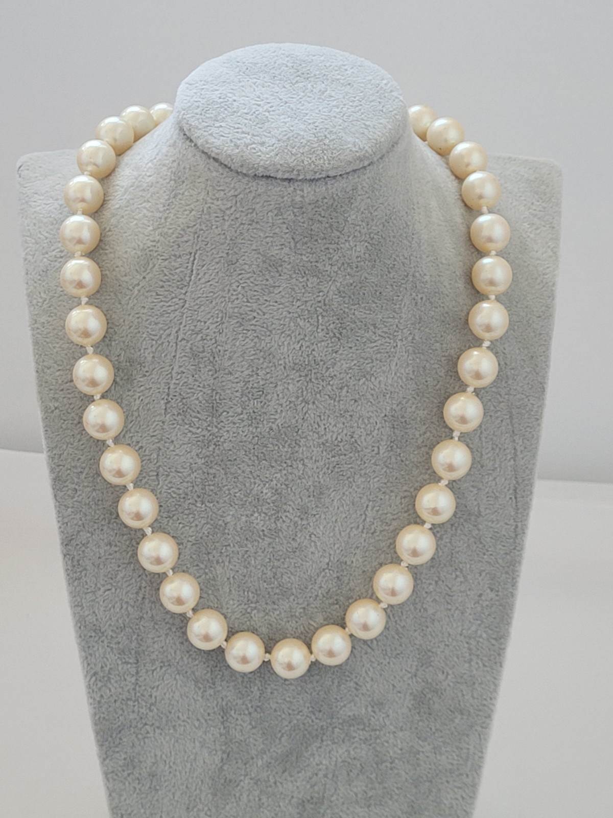 Vintage Monet Hand Knotted Faux Pearl Necklace With A Fancy Fligree Design Clasp