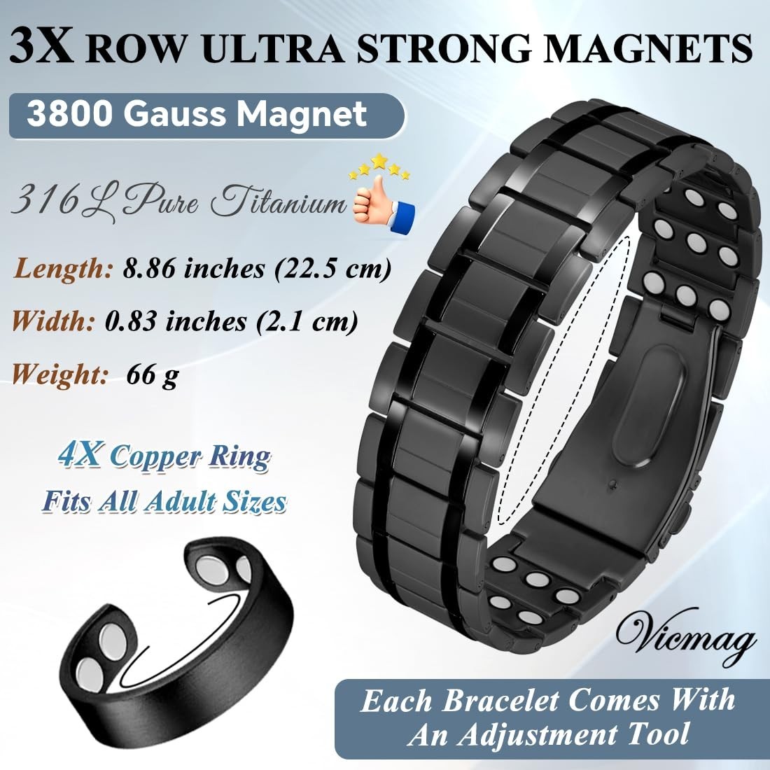 Magnetic Bracelets for Men – 3X Strength Titanium Magnetic Therapy Bracelet