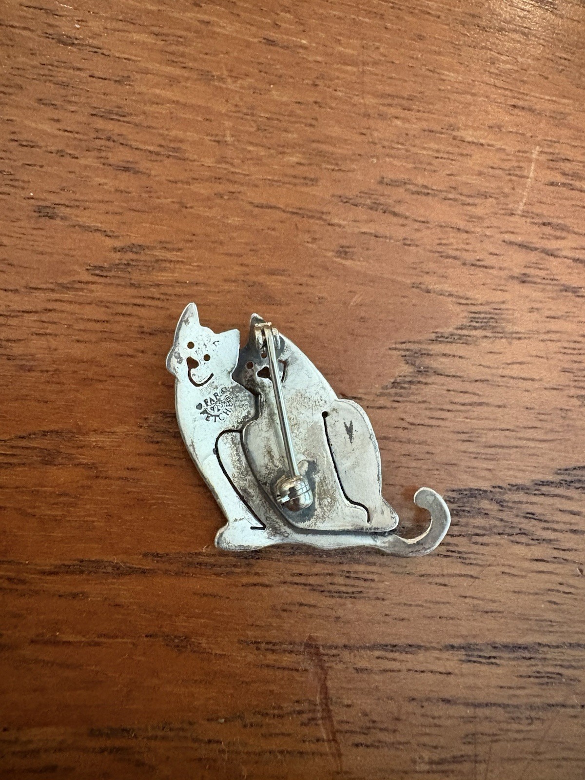 Far Fetched 925 Silver 2 Cats Brooch, 3 Grams