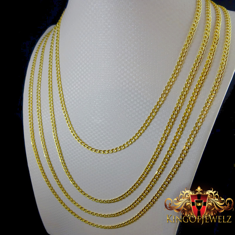 MEN LADIES 10K YELLOW GOLD MIAMI CUBAN CURB LINK CHAIN NECKLACE 3 MM 16~24 INCH