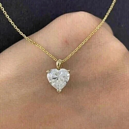 2 CT Heart Cut Moissanite 14K Yellow Gold Plated Solitaire Pendant Women
