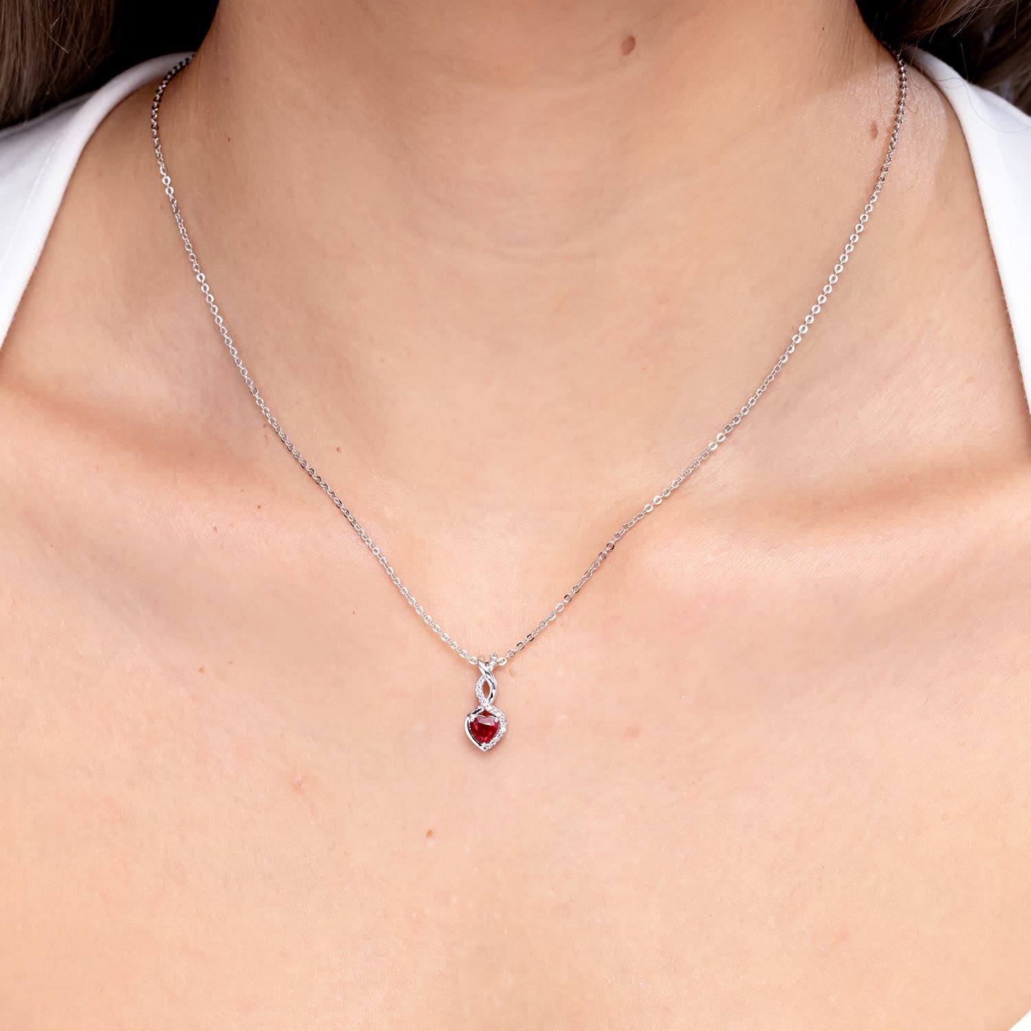 ANGARA Natural Ruby & Diamond Infinity Heart Pendant Necklace in 14K Yellow Gold