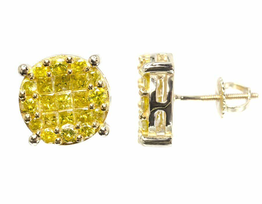 1ct Lab-Created Yellow Sapphire Cluster Stud Earrings 14k Yellow Gold Plated
