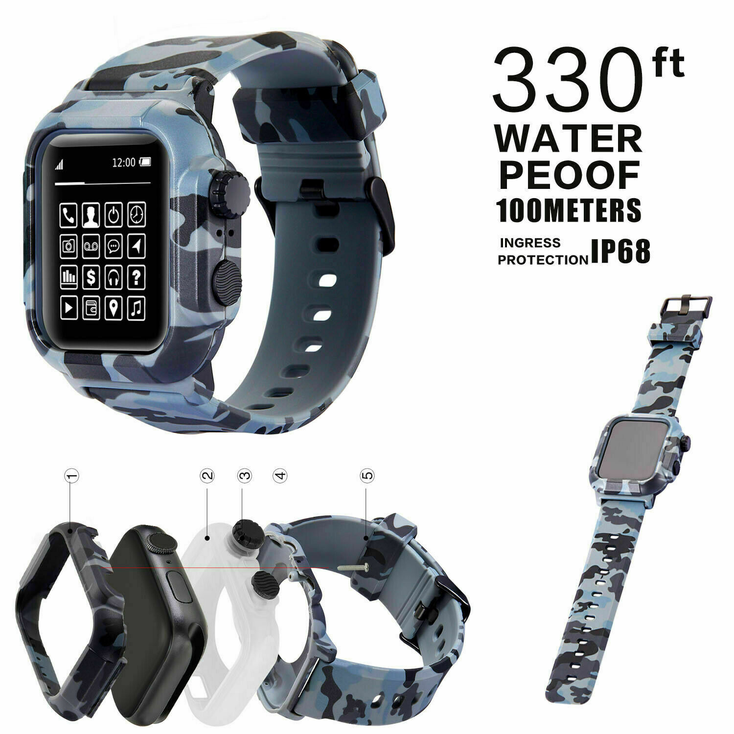 Silicone Waterproof Band Wrist Strap For Apple Watch Series 6 5 4 SE 3 2 42/44mm