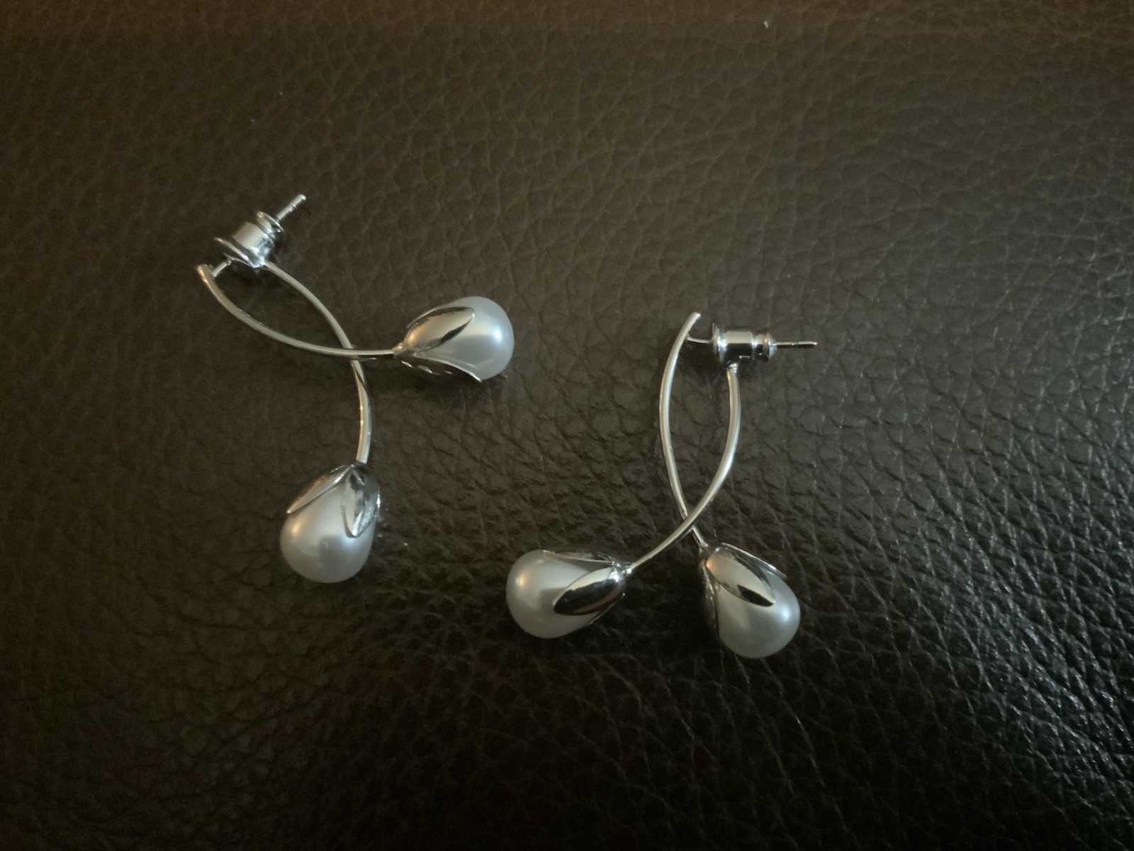 Anthropologie Silver Cherry Pearl Earrings Berry Flower Boho Retro Cottagecore