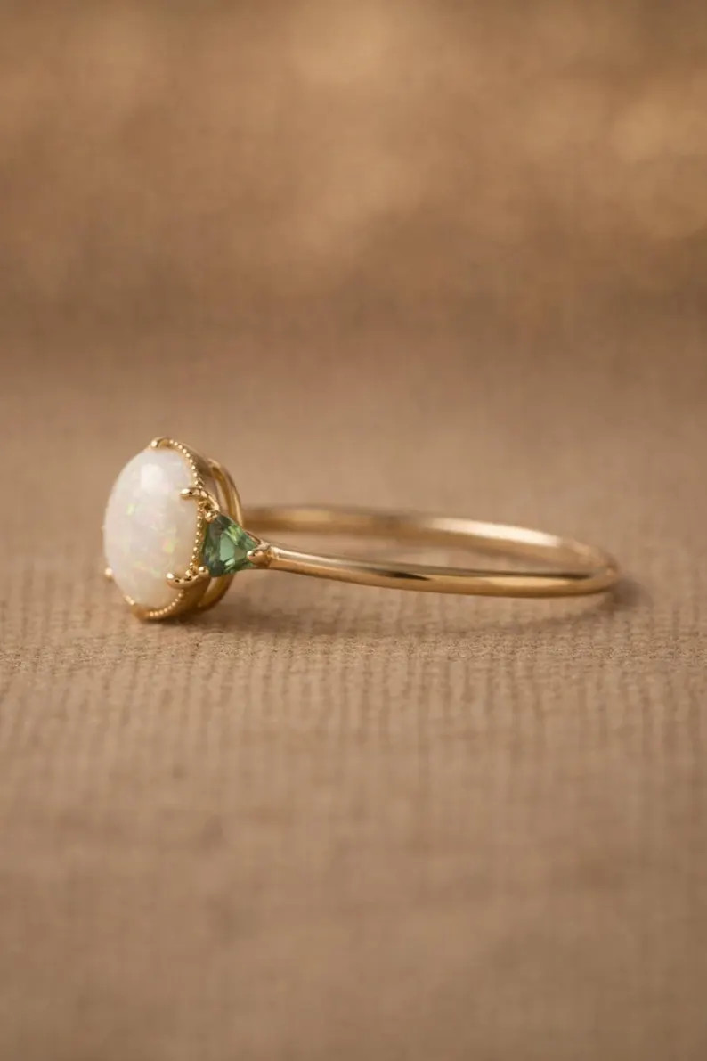 White Opal Ring, Base Metal: Brass Finish: Gold Plated Gift For Her
