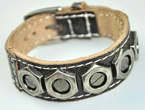 MEN’S COOL METAL HEXAGRAM STUDS GENUINE LEATHER BRACELET WRISTBAND BLACK/ BROWN