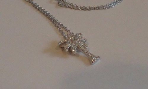 925 STERLING SILVER PALM TREE NECKLACE PENDANT W/ .50 CT ACCENTS/18”/STUNNING!
