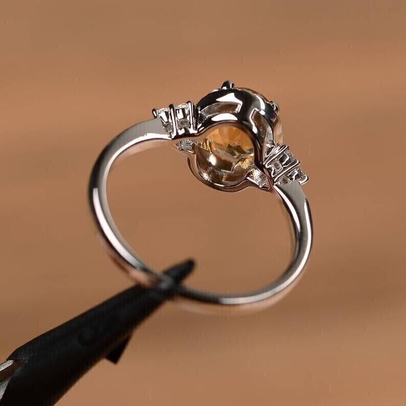 2 Ct Oval Cut Simulated Citrine Engagement Halo Ring 14k White Gold Plated