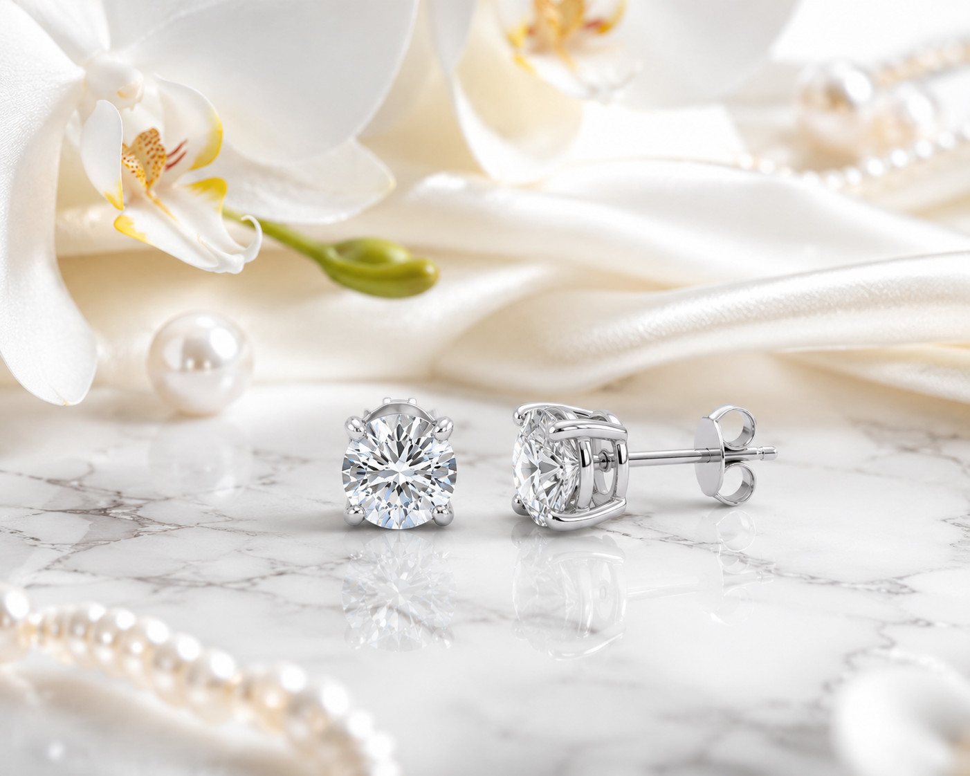 14K White Gold Lab Grown Diamond Stud Earrings Basket Set DEF VS2 0.5-2CT