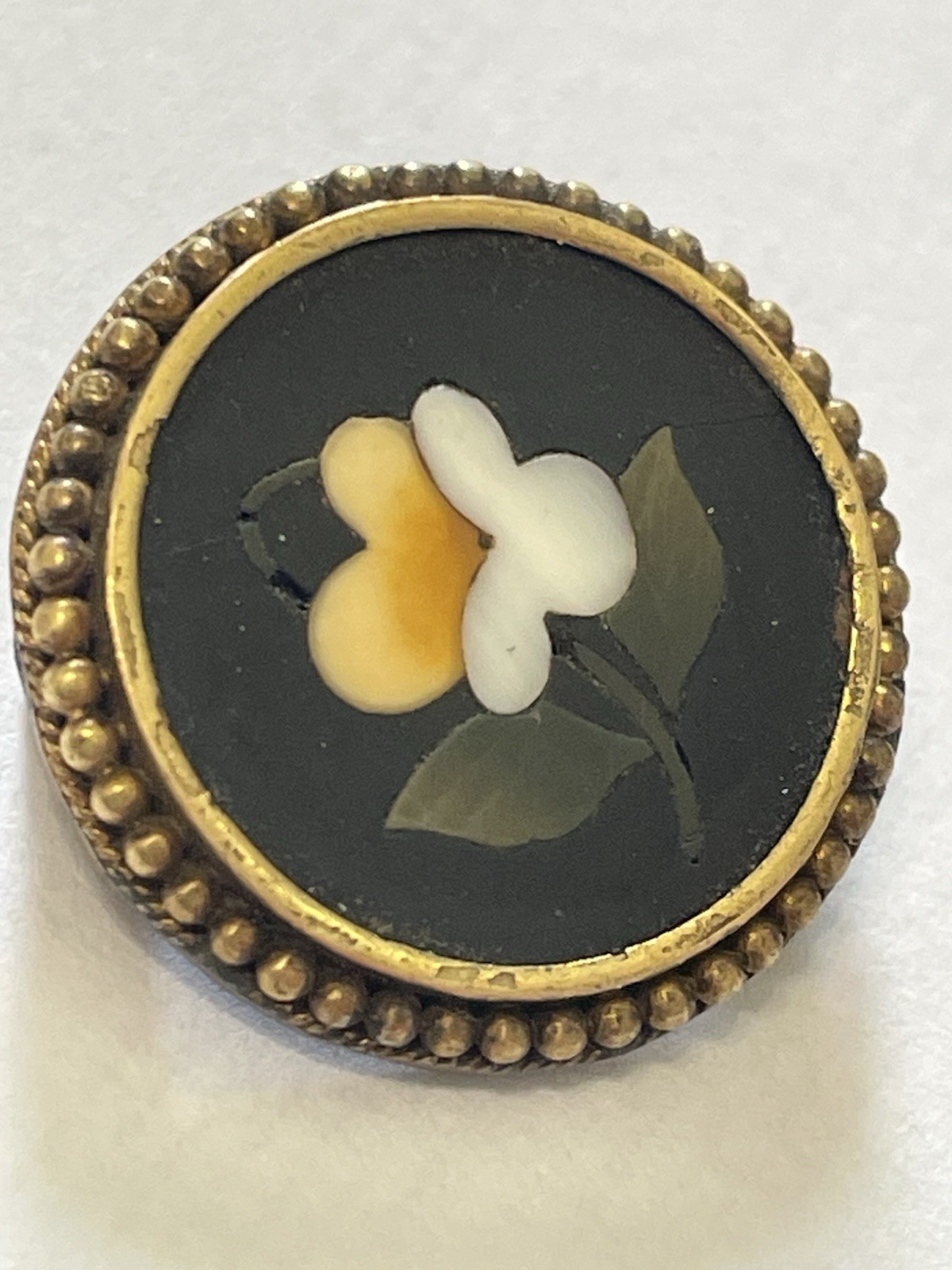 Antique 18k Pietra Dura Brooch Pin Italian Inlaid Floral Victorian Style Mosaic