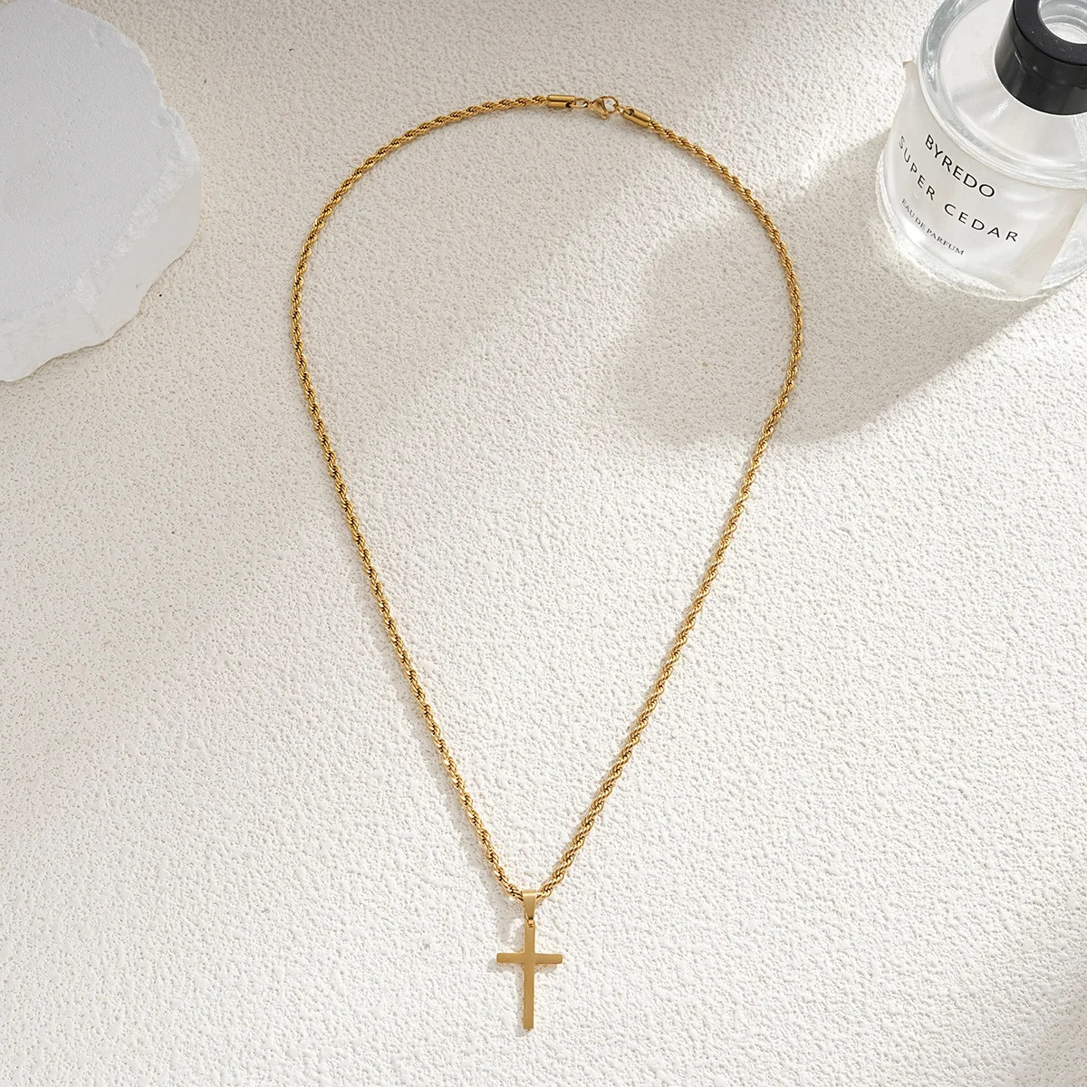 Stainless Steel Cross Pendant Necklace Minimalist Gold Color Jewelry Men Women