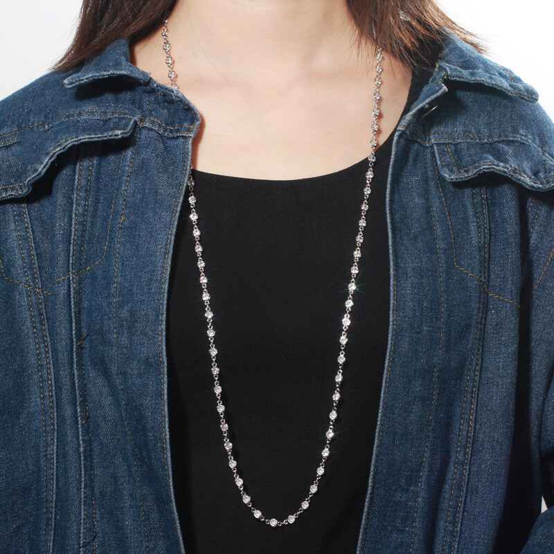 CZ Chain Link Long Choker Necklace Costume Rose Gold Plated Jewelry Accessories