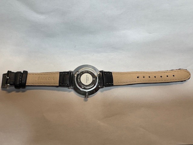 Parfois Women’s Quartz Watch – White Mother of Pearl Dial, Black Leather Strap