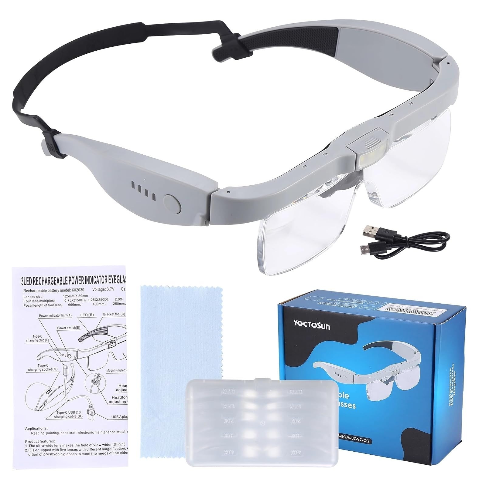 YOCTOSUN Magnifying Glass with Light, 0.75X-4.0X Magnifying Glasses, Rechargeabl